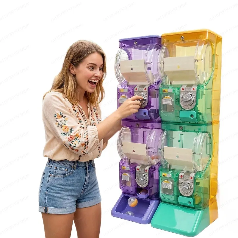 透明な白い二段式ガチャポンマシン、75mmガチャボール用のコ - Arcade Vending Machines のレビューと価格